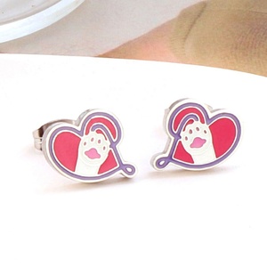 Bijoux pour enfants personnalisés, jolies boucles d'oreilles en émail en forme de cœur et de pattes de chat, bijoux en acier inoxydable 316L, boucles d'oreilles tendance pour filles, boucles d'oreilles pour enfants - Product Image 6