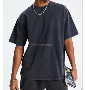 Wholesale Men's Oversized Drop Shoulder T-Shirt Heavy Weight T shirt Washed Loose Fit Tshirt Custom Logo Round Neck <b>Printed</b> Tee - Product Image 2