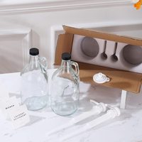 Bouteille distributeur à pompe en verre demi-gallon, pichet de 64 onces avec pompe pour sauces, sirops, savons et détergent à lessive