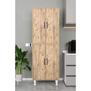 Moderno Gabinete de Cocina Ecológico de Pino Atlántico con 4 Puertas, Estantes de Almacenamiento Multiusos de Madera Sólida con Material de Panel - Product Image 5