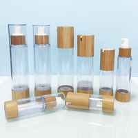 Flacons de crème en bambou sans air avec pompe, design personnalisé, écologiques, 5g, 10g, 15g, emballage cosmétique en verre