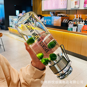ขวดน้ำกีฬา 1000 มล. แก้วใสพร้อมสายสะพาย แก้วแยกชาและน้ำ - Product Image 4