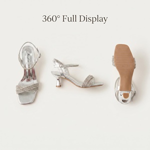QuiteS 2026 Summer <strong>Silver</strong> Rhinestones <strong>Open</strong> <strong>Toe</strong> Outdoor Mule Sandals Women High <strong>Heels</strong> Thin <strong>Heels</strong> Front/Rear Strap Lace-Up Closure - Product Image 4