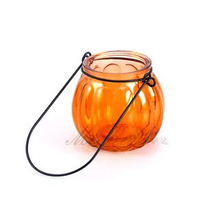 Kürbis förmige Gla slaterne Tee licht Kerzenhalter mit Griff für Halloween umwelt freundlich