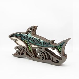 Uionen New Wooden Carved Animal <b>Crafts</b> Wooden Shark Ornaments Ocean Style Home Desktop Decorations - Product Image 2