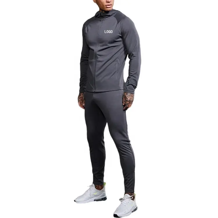 Fabricant d'équipement d'origine Vêtements de sport ajustés personnalisés Sweat à capuche zippé complet et jogging Ensemble 2 pièces Survêtement Survêtement pour hommes