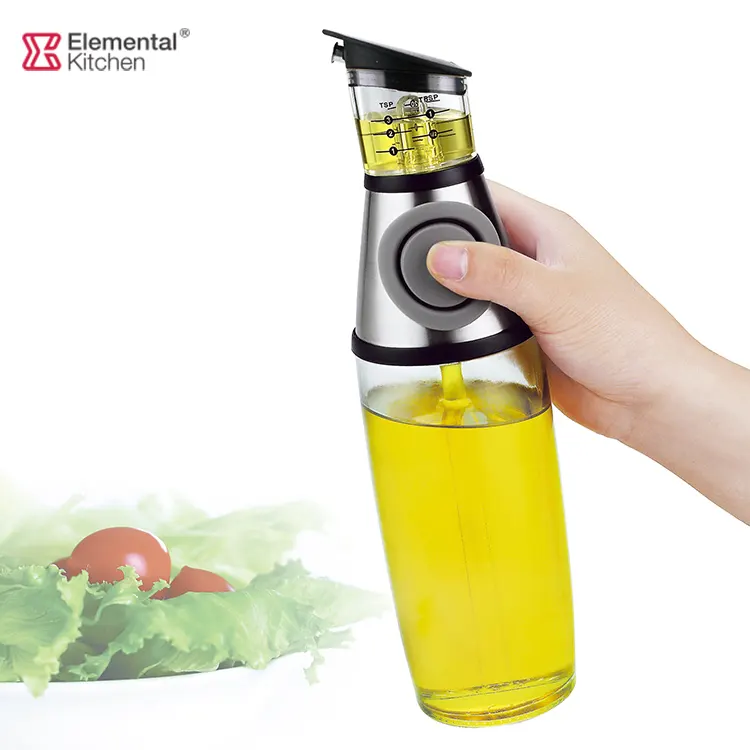 Gemessene Öl-und Essig glasflasche zum Kochen mit Abfluss Silikon knopf Küchen werkzeug Sonnenblumen ölbehälter BPA-frei