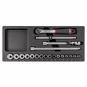 Bandeja de almacenamiento de herramientas con juego de llaves de vaso de 12 piezas, barras de extensión métricas y puntas para reparación automotriz - Product Image 1