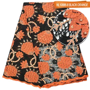 Latest style african french lace embroidery sequin fabric