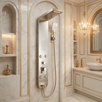 Panneau de douche mural moderne en acier inoxydable avec cascade LED, effet pluie et fonction massage, système tour intégré