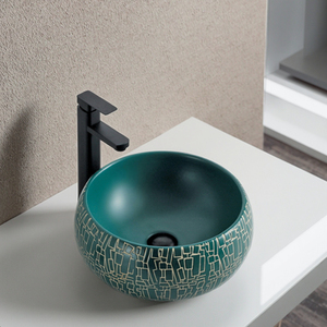 Lavabo de salle de bain moderne rond vert mat de luxe <span class=keywords><strong>CORONIS</strong></span>, capacité 9L, garantie 5 ans, montage sur comptoir, usage hôtelier - Product Image 1