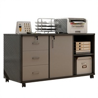 Armoire de classement de bureau mobile moderne avec serrure, meuble de rangement pour imprimante en bois à 3 tiroirs avec roulettes
