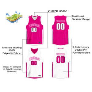 Maillot de basket-ball personnalisé rose et blanc double face - Product Image 2