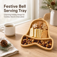 Plateau en bambou en forme de chaussette de Noël, plateau de service pour les fêtes avec bord surélevé pour la décoration de table de Noël