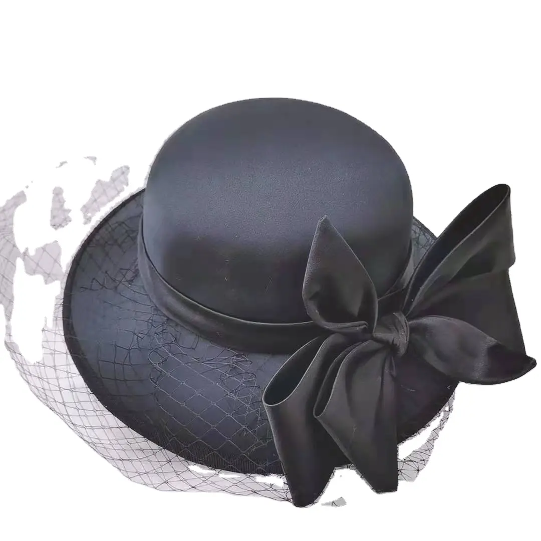 Bridal top hat female British Hepburn style Fashion Big Butterfly Party Wedding Hair Decoration Women Flower Church White Hats