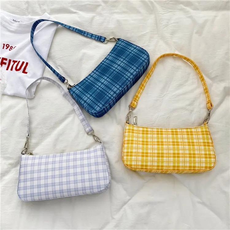 2021 new women portable fashion trend small square bag one-shoulder sloping cross bag retro plaid canvas underarm bag