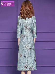 FMY工厂定制女式珠饰提花连衣裙，新中式，高端优雅，高贵淑女旗袍裙65983 - Product Image 3