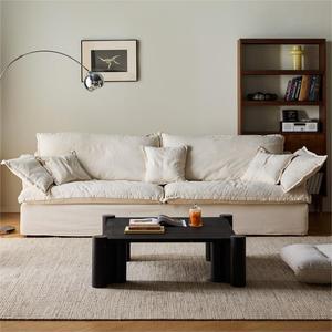 Mid century fabric <b>sofa</b> wabi sabi style removable washable straight couch retro cream design for <b>small</b> living room - Product Image 3
