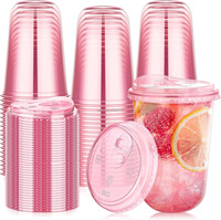 Gobelets jetables en plastique PET rose 12 oz, couleurs assorties bleu, jaune, noir, personnalisables pour eau minérale, café, jus, thé