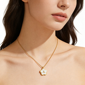 Zogxin Stainless Steel Flower Letter Necklace 18K Gold Plated Pendant With Alphabet For Gift Jewelry Women Fashion - Product Image 3