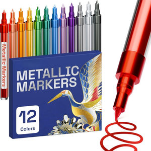 12 bolígrafos de pintura metálica, rotuladores acrílicos, Punta Extra fina, marcador de pintura permanente de 07mm para vidrio de roca, tela de madera, Stock de tarjeta de cerámica - Product Image 1