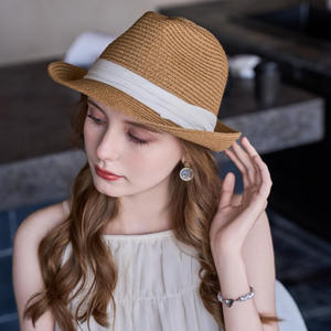 หมวกปานามาป้องกันแสงแดดแบบกระดาษสไตล์เกาหลีรุ่นใหม่ พร้อมริบบิ้นและเชือก สำหรับกิจกรรมริมทะเล ปิดหน้า  แบบเล็ก  ขายส่ง - Product Image 1