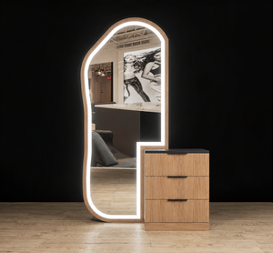 Meubles de salon de coiffure modernes en bois |   Aménagement de salon de luxe nordique |   Stations de coiffure avec miroir LED |   Écologique et personnalisable - Product Image 3