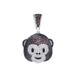 Animal Monkey Gold Plated S925 Sterling Silver Necklace Pendant Iced Out Cz Silver Cute Fashion Jewelry Pendants & Charms