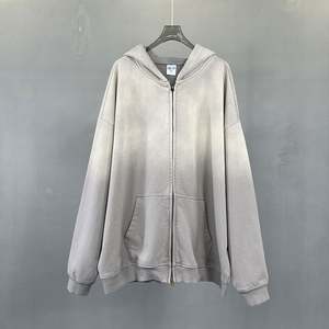 Yingling Vintage Acid Wash Sweat à capuche zippé 100% coton éponge française surdimensionné 450g coton personnalisé DTG grand motif sweat à capuche zippé - Product Image 2