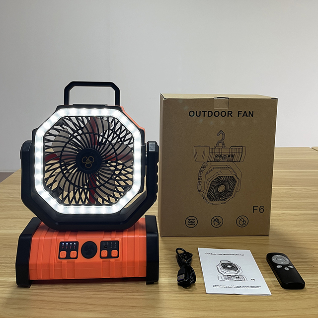 Custom logo Rechargeable Battery Cooling Fan 4 Levels Speed Standing Fan with Lights Table Electric Outdoor Camping Fan for Gift
