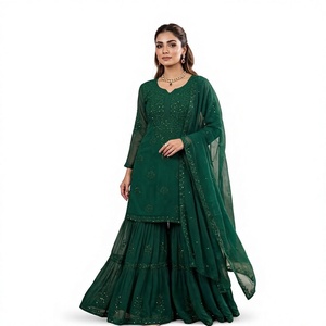 Salwar Kameez Verde Bordado, Vestido Tradicional Indio para Mujer, Tela GEORGETTE, Traje para Bodas y Fiestas, FATEMA FASHION - Product Image 1