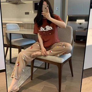 Conjunto de pijamas esportivos casuais de duas peças verão camiseta manga curta e calças de malha conforto térmico - Product Image 5