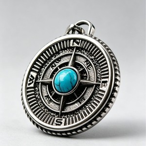 Yunnique – collier avec pendentif boussole en argent tibétain pour hommes, avec incrustation de turquoise, design géométrique, pour chaîne de pull à la mode, cadeau - Product Image 3