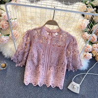 GIMILY oem personnalisé Top chemise pour femmes Top Hollow Flower Lace Casual Tops Chiffon Blouse Women Blouse & Shirt avec très populaire