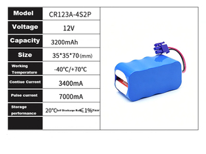 12,0V 3200mAh CR123A Lithium-Primärbatterie CR17345 <span class=keywords><strong>CR2</strong></span>/<span class=keywords><strong>3A</strong></span> Nicht Wiederaufladbar für Kamera Sicherheitsgeräte Intelligent - Product Image 3