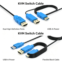 Câble de commutation KVM, câble vidéo haute définition, alimentation USB-A, prise en charge vidéo 4K, double connecteur vidéo pour moniteur PC, commutateur KVM