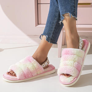 Women's Shoes Female Fur Winter Slippers Fashion Elastic Strap Thick Bottom Fluffy <b>Slides</b> Slipper - Product Image 3