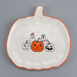 Bonita Mantequera de Cerámica Blanca con Forma de Calabaza y Bandeja Naranja - Diseño de Fantasma y Calabaza, Almacenamiento de Alimentos para <span class=keywords><strong>Cocina</strong></span> de Halloween - Product Image 4