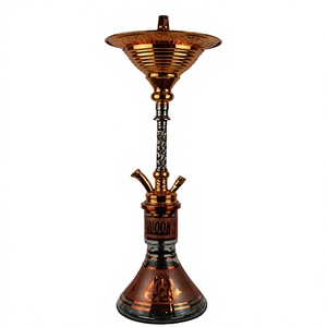 Chicha authentique Khalil Mamoon égyptienne de 82 cm, finition cuivre-doré givrée moderne avec base rouge et noyau en laiton massif - Product Image 4