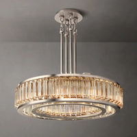 Lámpara de Techo de Estilo Clásico Americano, Diseño de Doble Anillo Negro, Cristal K9 y Cobre, para Sala de Estar o Villa