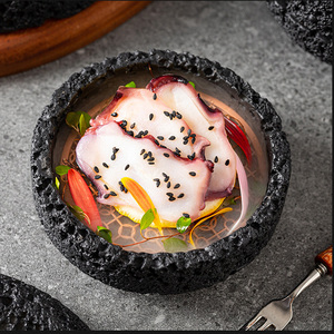 Meteorite Planet Bowl Assiette de roche volcanique moléculaire créative Plats et assiettes de glace sèche artistique japonaise - Product Image 5