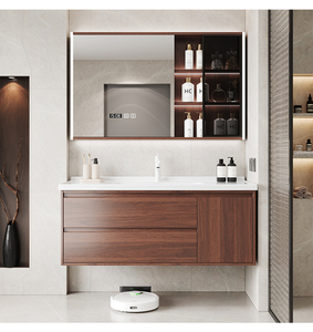 Nuevo Mueble <span class=keywords><strong>de</strong></span> Baño Moderno <span class=keywords><strong>de</strong></span> MDF y Cerámica para Villa, Montado en la Pared, <span class=keywords><strong>con</strong></span> <span class=keywords><strong>Espejo</strong></span> Inteligente LED y Lavabo - Product Image 2
