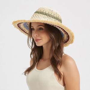 Chapeaux de paille crochetés en corde de papier multicolores style bohème printemps-été pour femmes, visière de soleil pour les vacances et la plage - Product Image 3