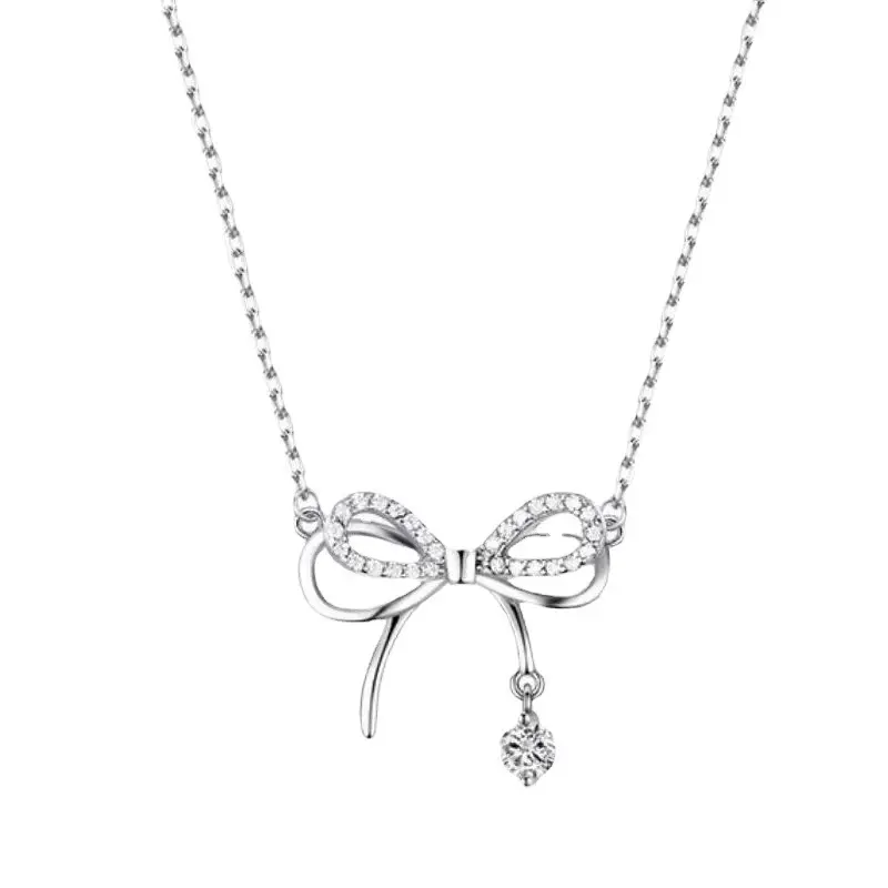 Double layer Bow Necklace female light luxury wind butterfly dream diamond inlaid beating heart jewelry gift Necklace