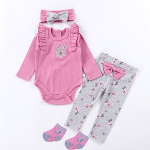 Ropa para niños pequeños, conjuntos de punto para niña pequeña, Pelele de manga larga con pantalones, 4 Uds., trajes, mono, disfraz infantil - Product Image 4