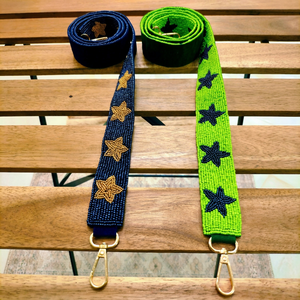 Handmade Beaded Purse Strap With Star Pattern Blue And Green Colorful Fashion Shoulder <b>Bag</b> <b>Accessory</b> Detachable Buckle Style - Product Image 1
