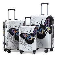 Valise de cabine légère unisexe imprimée anti-UV classique 3 1 en ABS avec papillon 3pcs roues pivotantes blanches