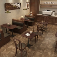 Ensemble table et chaises de café vintage en bois massif de style américain, 4 personnes, design vert, pour usage commercial dans les restaurants occidentaux et les cafés.