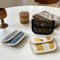 Dompet Wanita Lucu Motif Garis Vertikal, Tas Headphone Vintage, Dompet Koin Mini Kanvas, Tempat Kartu Gaya Korea, Grosir Kustom