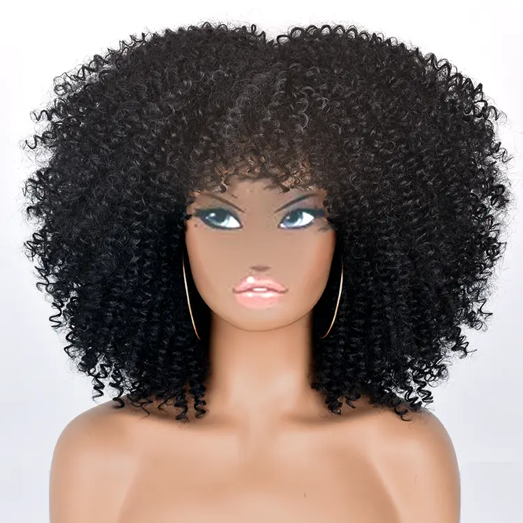 Cheap Short Hair Afro Kinky Curly Wigs With Bangs For Black Women African Synthetic Ombre Glueless Cosplay Wigs High Temperature
